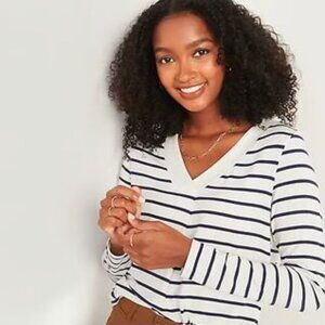 NWT – Old Navy Luxe Stripe Pleat V-Neck Tunic Tee